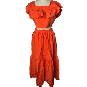 Hunter Bell Reagan Skirt Scalloped Cotton Maxi Skirt Set in Orange Size 8